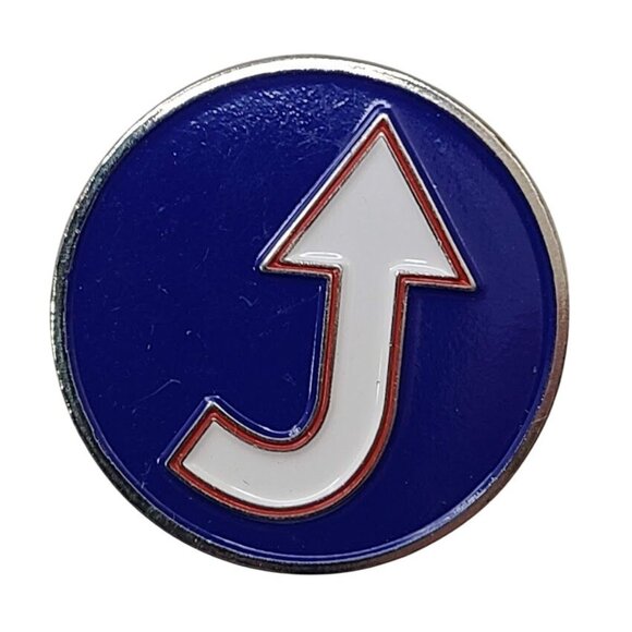 Unbranded Other - Unknown Arrow Logo Enamel Pin White Red Blue J Shape Direction Change Turn